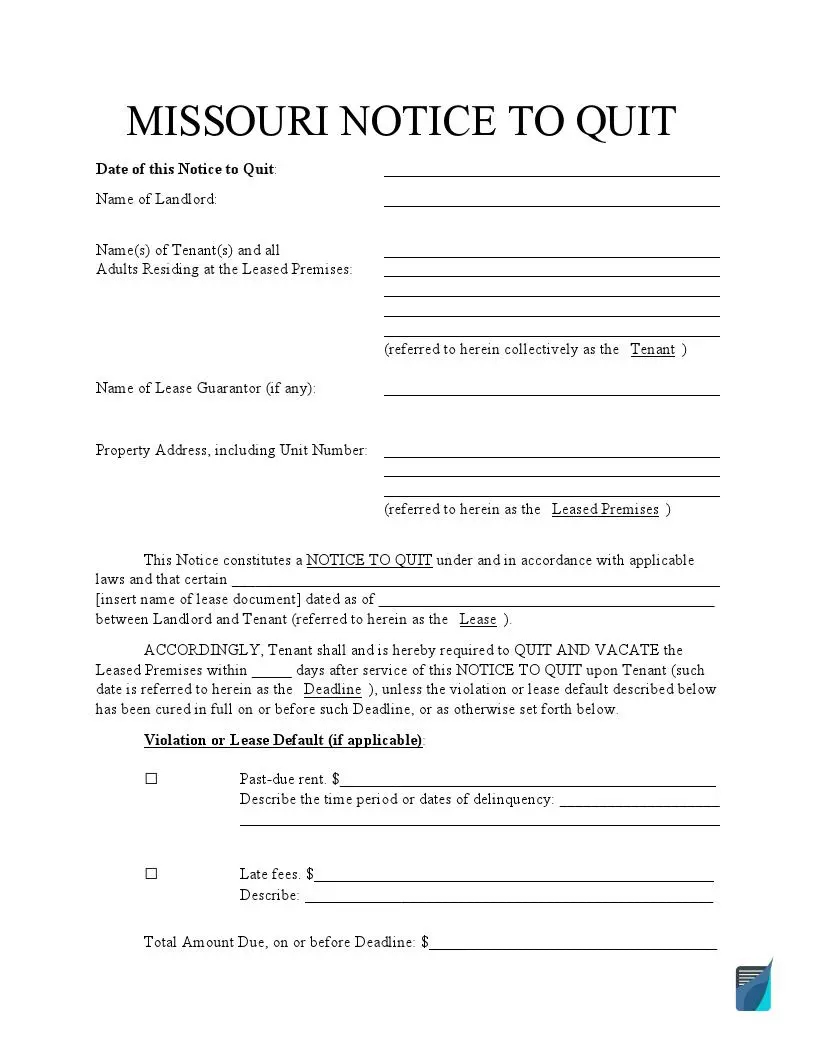 Missouri Eviction Notice Form