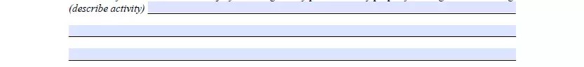 Event or activity description section of release of liability document