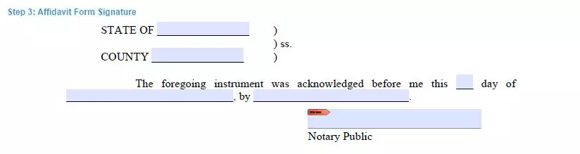 Step 3 to filling out an affidavit form signature