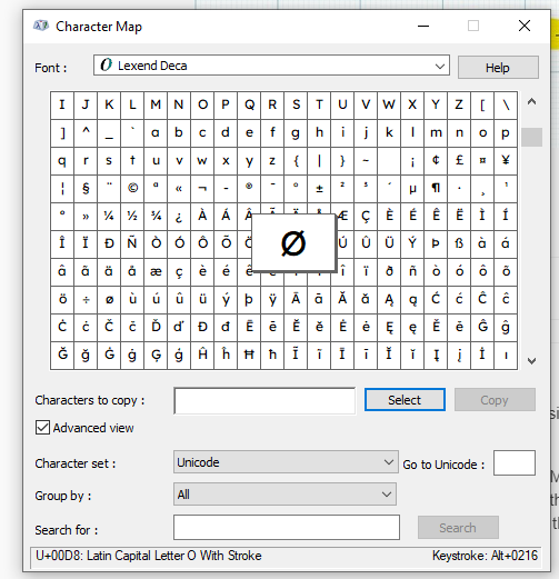 Diameter symbol and other special characters in Layout using Windows ...