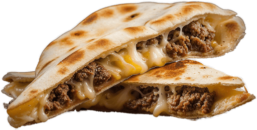 A steak and cheese grilled cheese pita