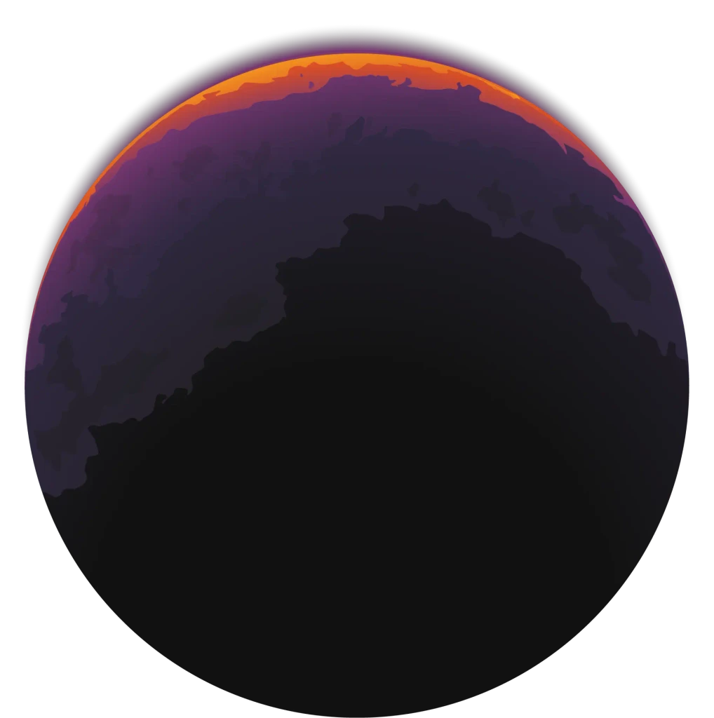 A dark silhouette of a planet or celestial body with a gradient of colors along the horizon.