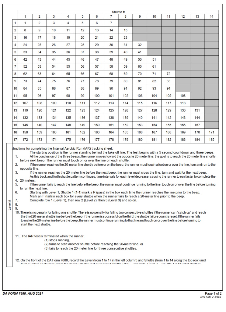 DA Form 7888 - Occupational Physical Assessment Test Scorecard | Free ...