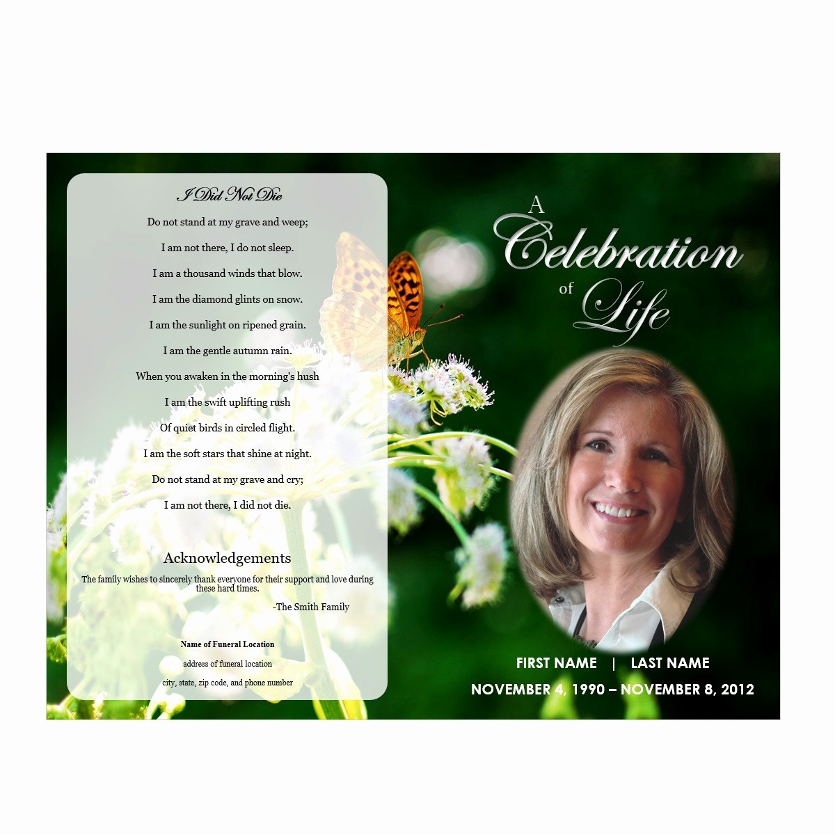 1000 Images About Printable Funeral Program Templates On - Free ...