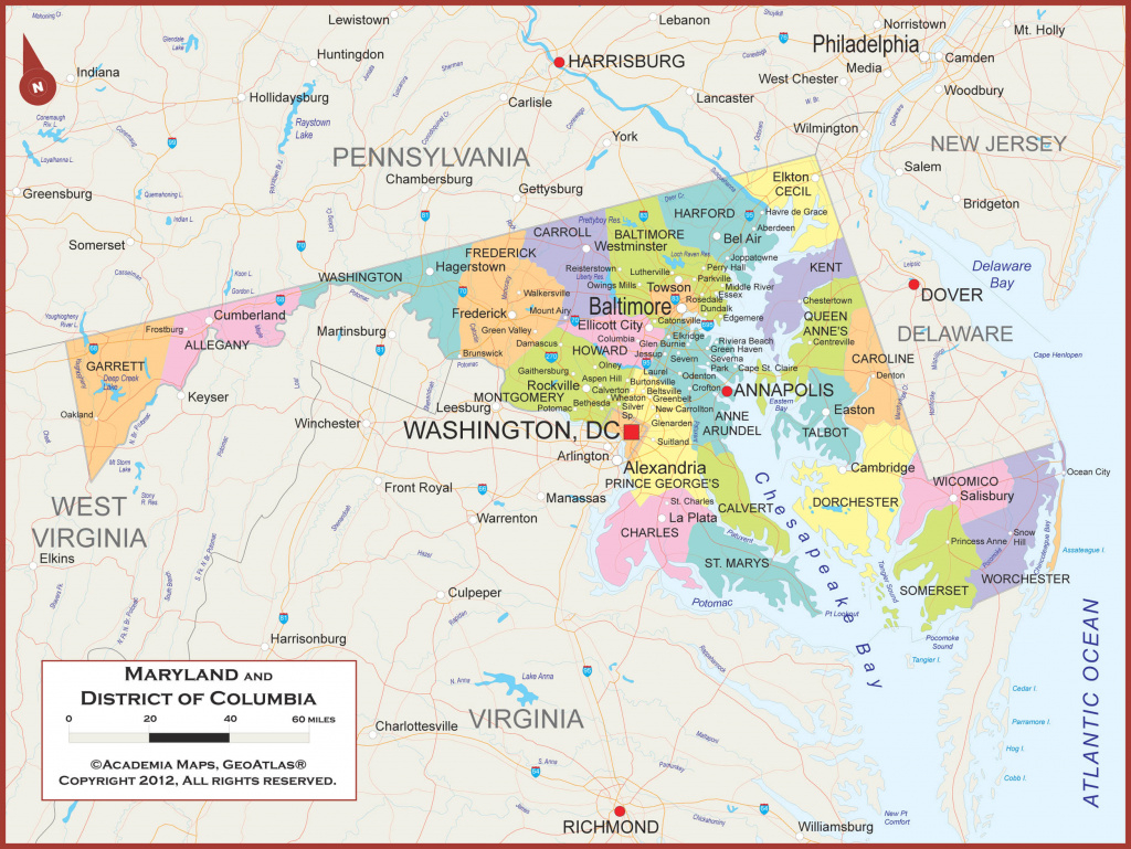 Maryland Wall Map - Political with regard to Map Of Maryland And Surrounding States