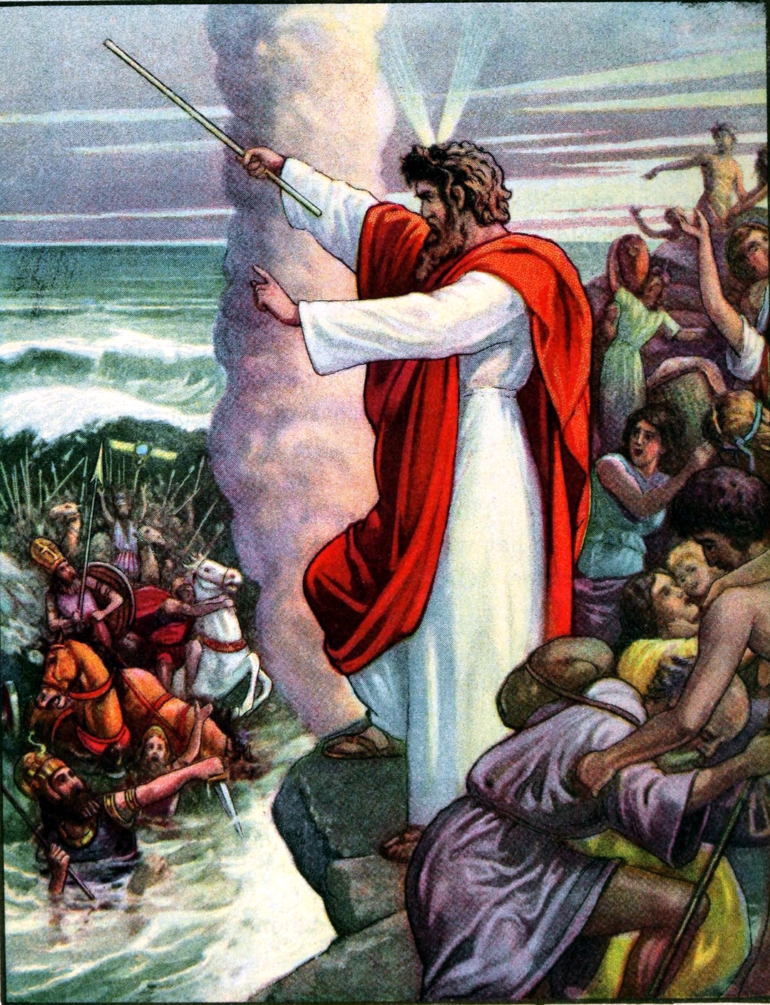 A 1919 Bible primer depiction of the Red Sea swallowing
Pharaoh's army.