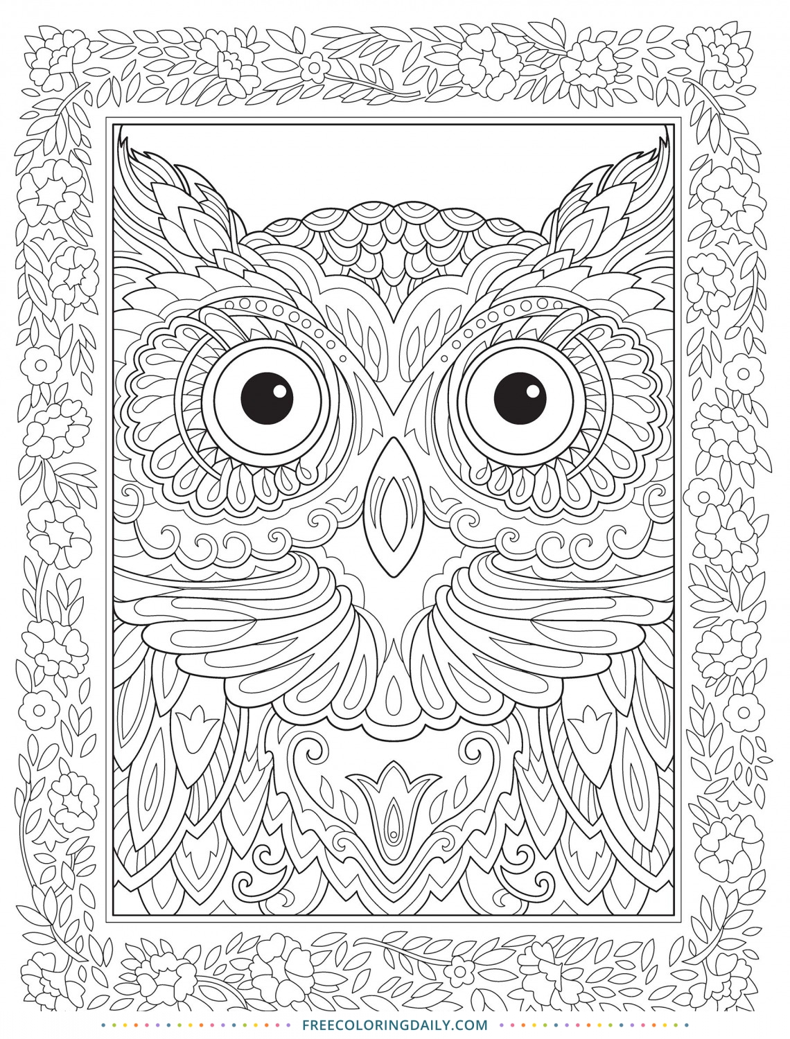 Free Gorgeous Patterned Owl Coloring | Free Coloring Daily