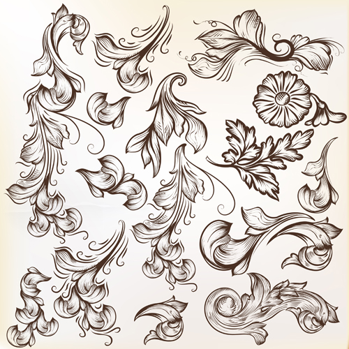 Floral swirl ornament design vector 01