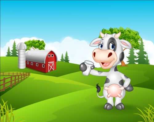 Cartoon cow with farm vectors 04