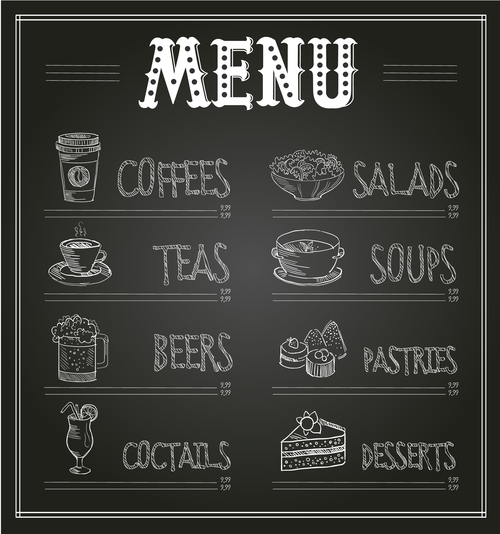 Hand drawn restaurant menu card vector free download