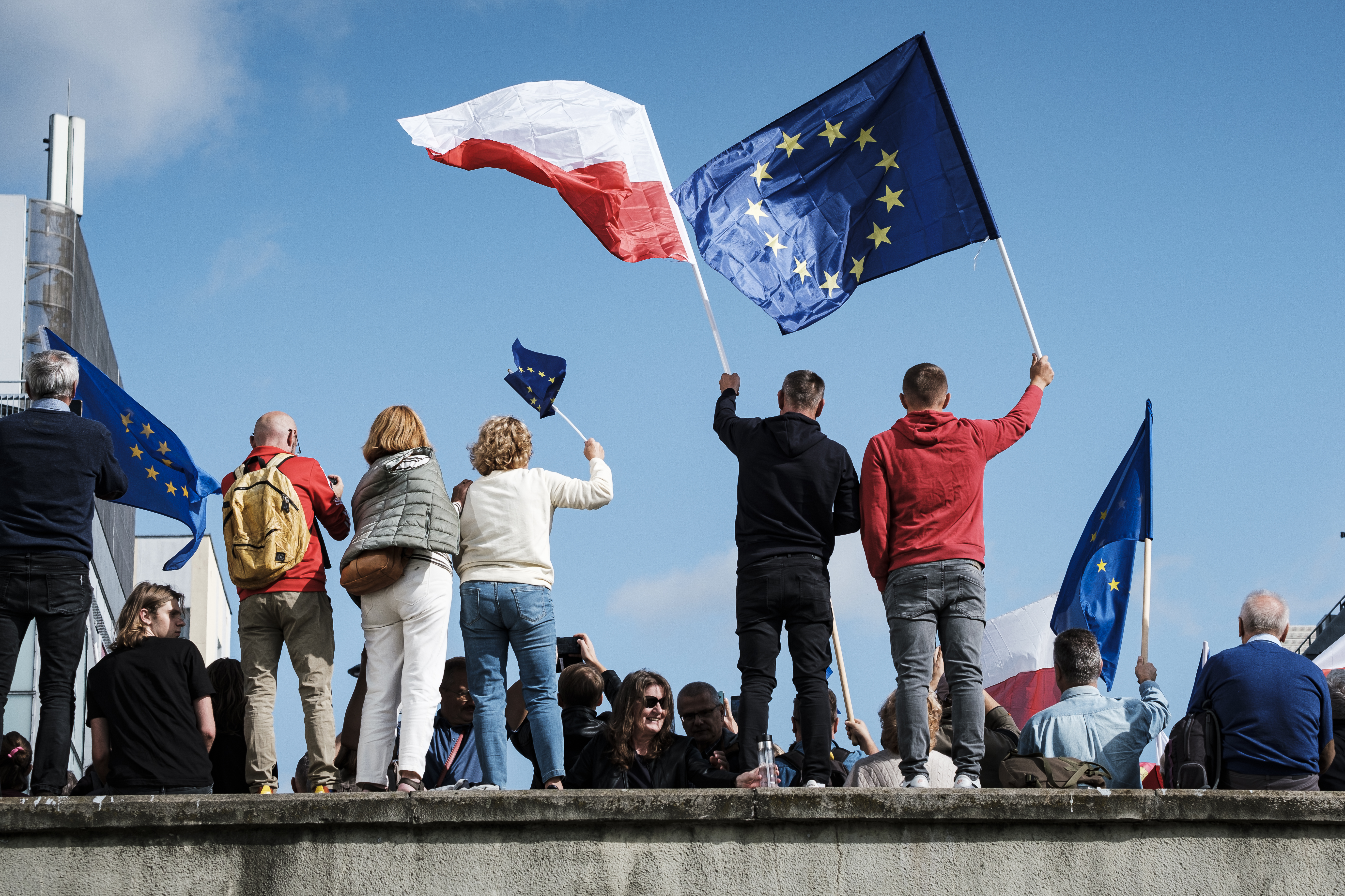 Polish voters gather for the ''March of a Million Hearts,” a pro-democratic rally in Warsaw that gathered up to 1 million participants on October 1, 2023. (Piotr Lapinski/NurPhoto via Getty Images)