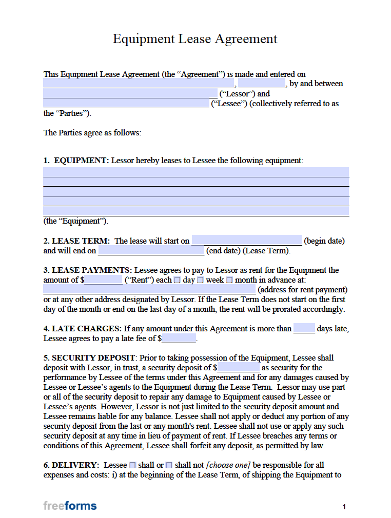 Equipment Lease Agreement Template Free Download - FREE PRINTABLE TEMPLATES