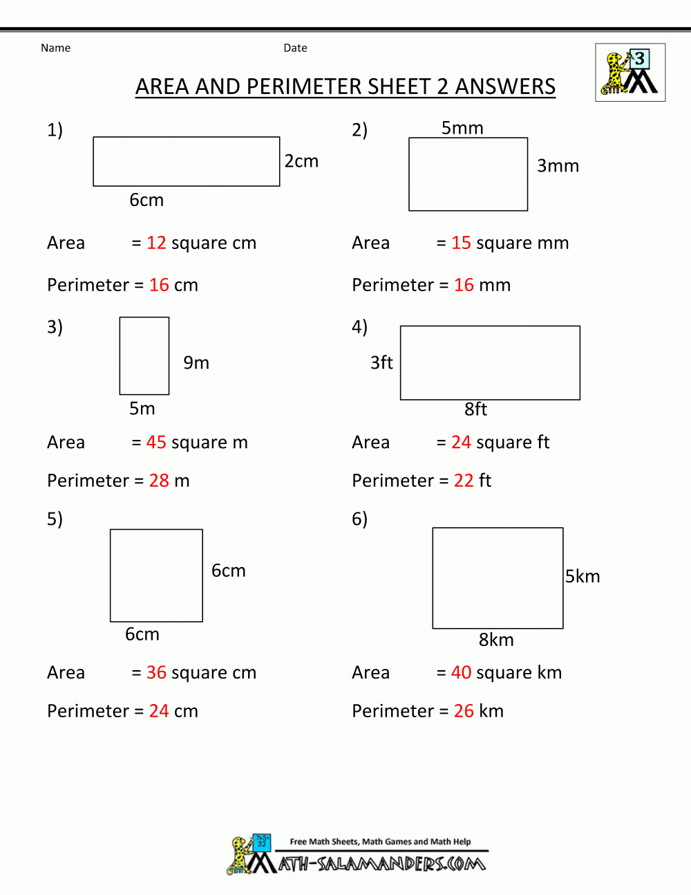 Free Printable Area And Perimeter Worksheets