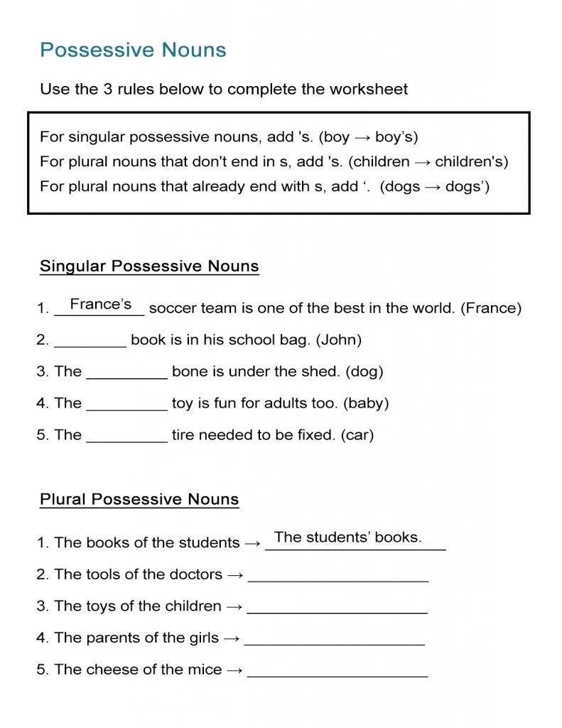 Possessive Nouns Worksheet: Singular And Plural Nouns - All Esl - Free ...