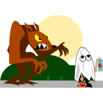 Wolf behind ghost trick or treater vector image