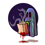 Scary ghost holding bloody bag vector illustration