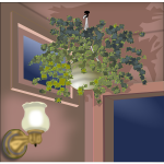 Vector illustration of hanging plant in the corner of a room