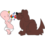 Comic image of a baby and a dog.