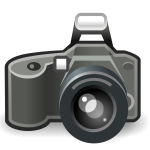 Photo camera with flash grayscale vector image