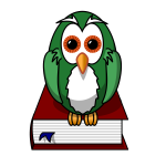 Green owl sitting on a book