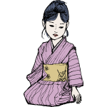 Vector drawing of Asian lady in purple kimono