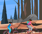 Mother And Daughter Bike Together Concept