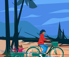 Bike Family Recreation Through Park Concept