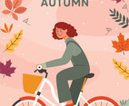 The Girl Is Cycling In Autumn