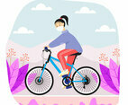 A Girl Riding Her Bicycle with Health Protocol