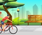 Two People Cycling in the Park Concept