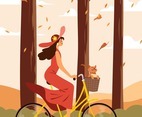 Young Happy Woman Rides a Bicycle