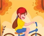 A Girl Biking in Autumn