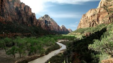 a canyon with a mountain in the background