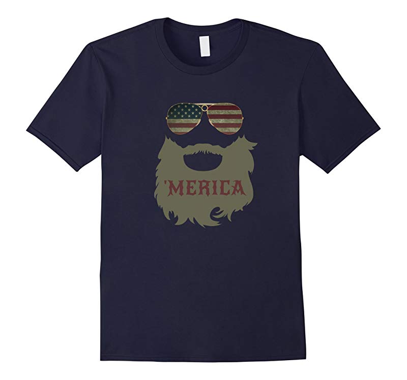 'Merica Patriotic Beard Sunglasses Flag T-shirt-RT