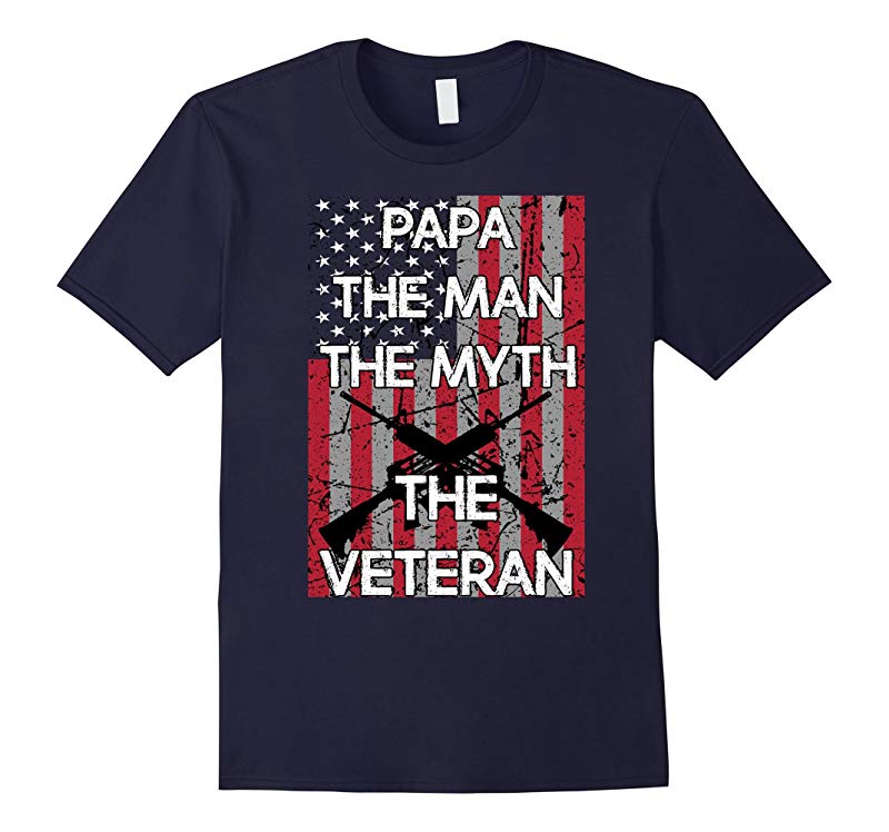 Mens Papa The Man Myth Legend Veteran US Flag Father Day Shirt G-TD