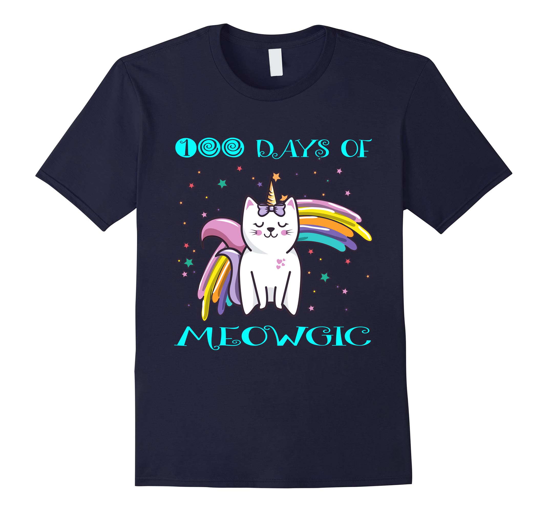 100 Days of School Meowgic with Unicorn Cat Kids Tshirt-RT