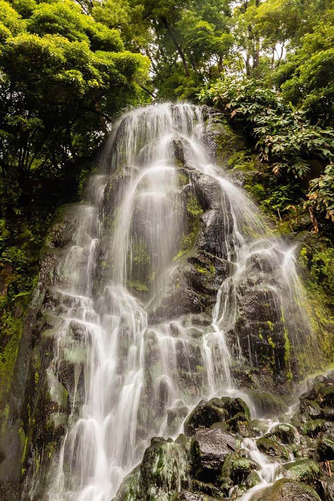 Cascata Ribeira dos Caldeiroes waterfall in the Azores