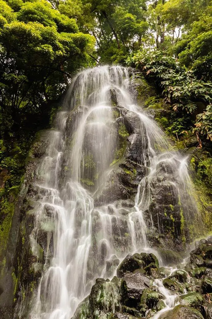 Cascata Ribeira dos Caldeiroes waterfall in the Azores