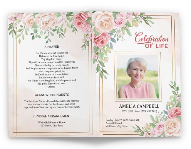 Celebration Of Life Program Template With Roses Design - Download Now!