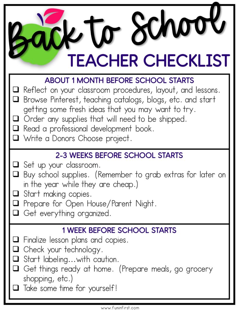 A Back to School Checklist for teachers to help them prepare for the new school year.