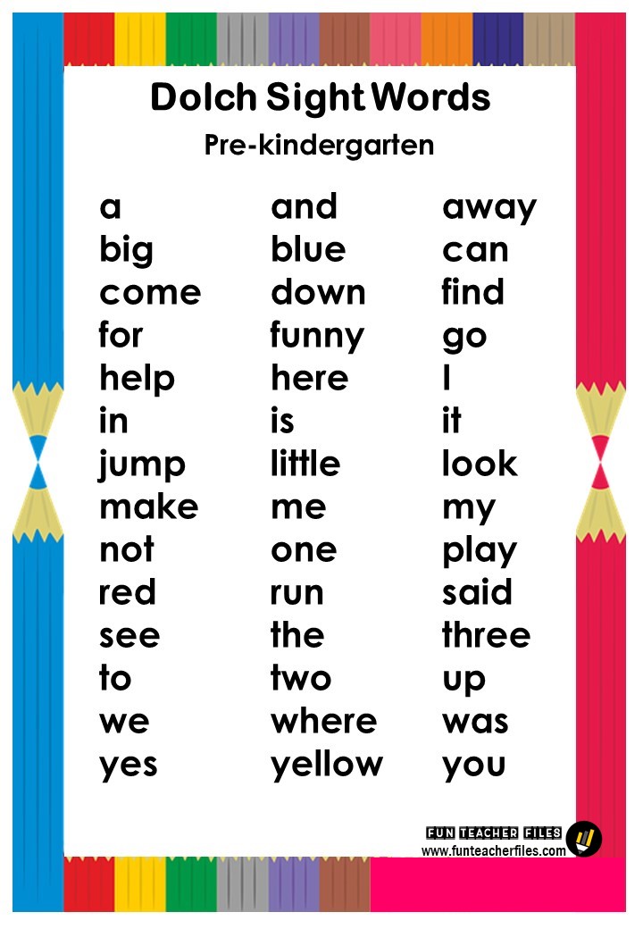 Dolch Sight Word List Printable