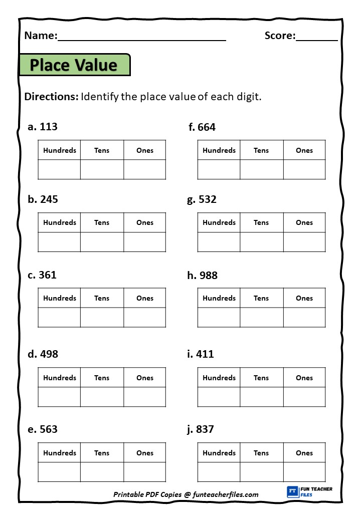 Place Value Ones, Tens, and Hundreds Worksheets Set 1 - Fun Teacher Files