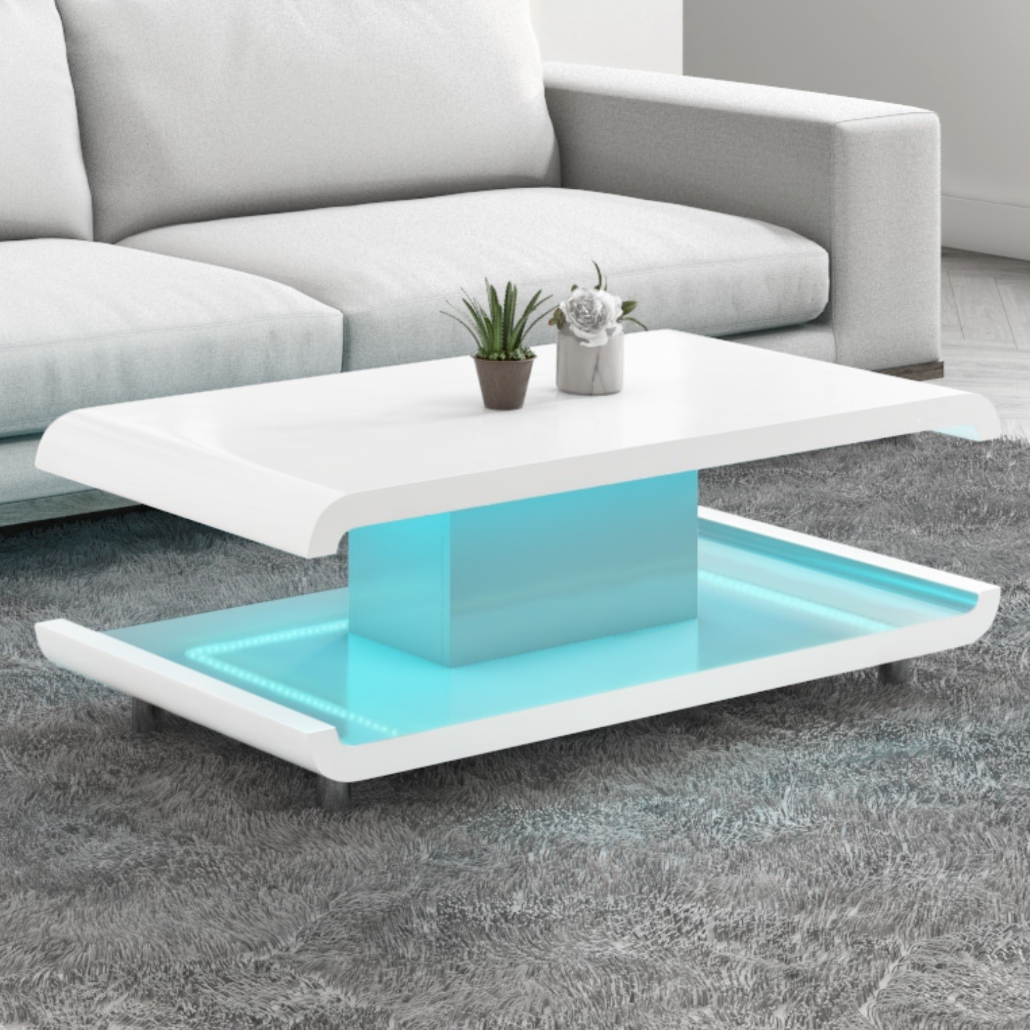 High Gloss White Coffee Table with LED Lighting - Tiffany Range