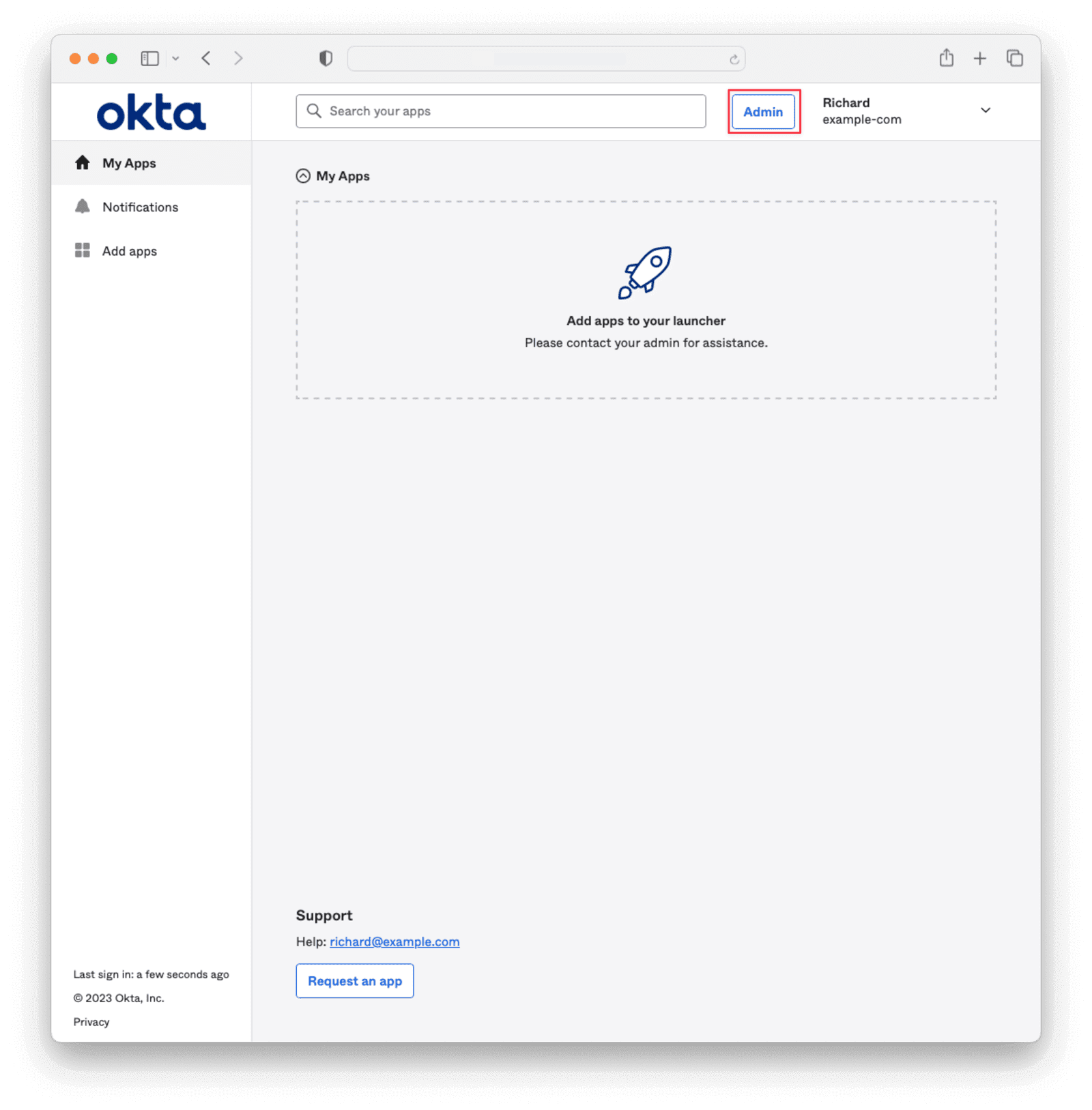 Okta admin button