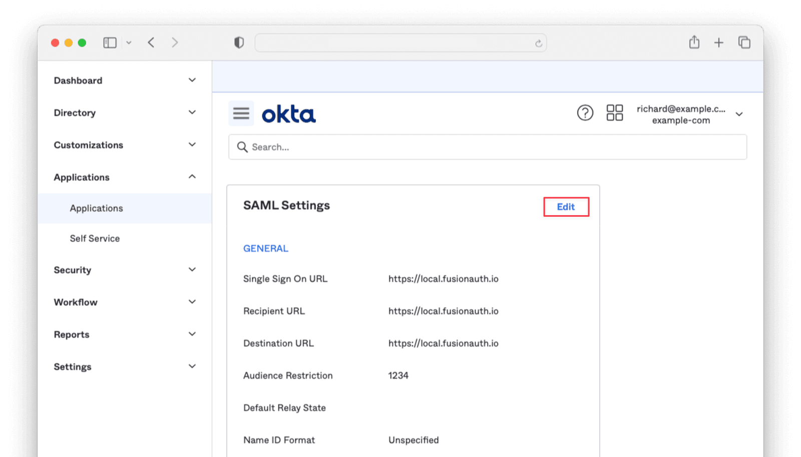 edit SAML settings