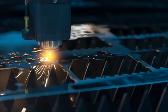 A circuit being cut by a laser