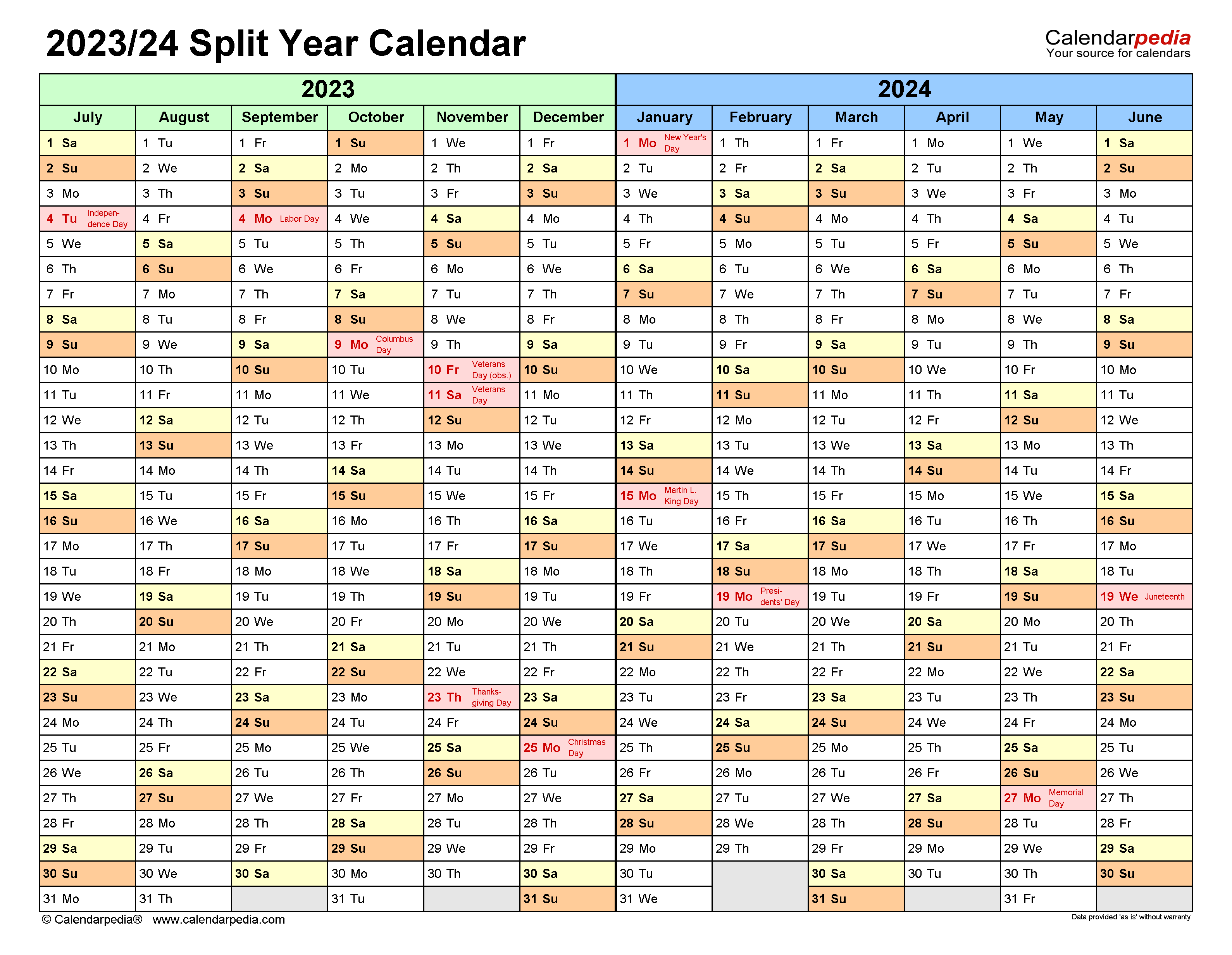 Printable July 2023 To June 2024 Calendar | Printable Calendar 2024