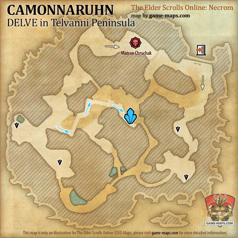 ESO Camonnaruhn Delve Map with Skyshard and Boss location in Telvanni ...