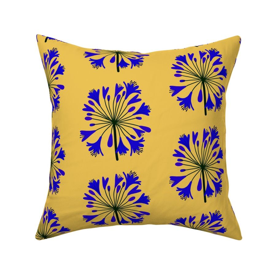 Summer Agapanthus Blooms - Lapis Blue on Honey Gold, large 