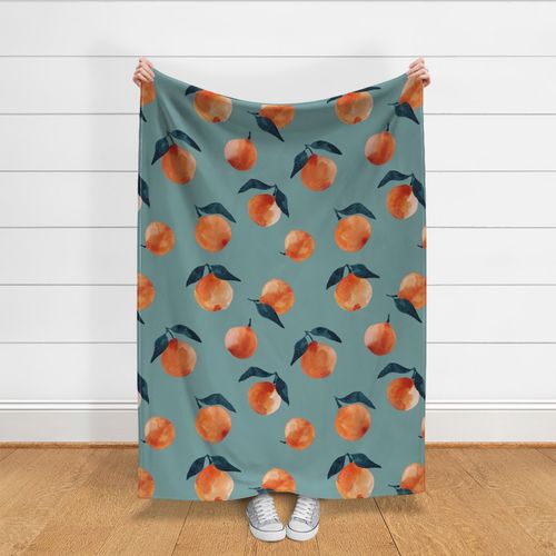 jumbo // Watercolour oranges wallpaper on Teal blue green